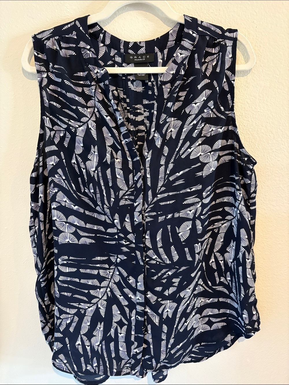 Navy blue and White Sleeveless Blouse with buttons- Grace the perfect fit
